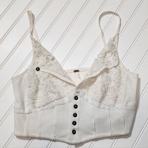 Free People Cream Lace Button-Up Top